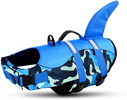 חגורת הצלה לכלבים של קווינמור ריפסטופ כלב כריש אפוד בטיחות מתכוונן עם ציפה גבוהה וידית הצלה עמידה לכלבים קטנים,