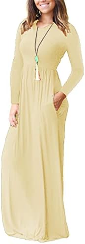 שמלת מקסי ארוכה מודפסת פרחונית מזדמנת של נשים אנגונוול עם כיסים להדפיס שרוול ארוך שמלות רופפות
