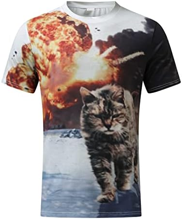 XXBR גברים מצחיקים חתול מצחיק חולצות טריקו מוטות קיץ שרוול קצר 3D קיטי חידוש גרפי קרוס צווארון טיס חולצה