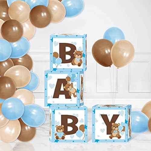 40 יחידות טדי דוב תינוק מקלחת קופסות קישוטי דוב נושא מסיבת קופסות בלוק רקע לטובת עם כחול חום בלוני דובון