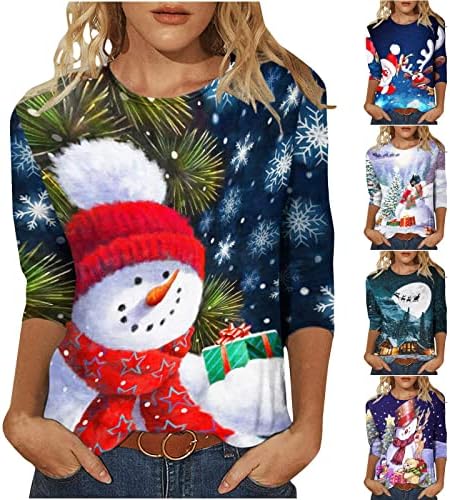 צמרות חג המולד של נשים מכועות לחג המולד סווטשירטים לנשים איילים גנום מצחיקים סנטה חמוד חולצות טי
