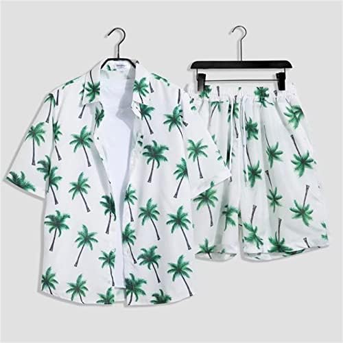 חולצת T קיץ של חולצת פרחים גברים מגדירים כפתור מזדמן של חולצה שרוול קצר ומכנסיים קצרים סט חוף חופשה