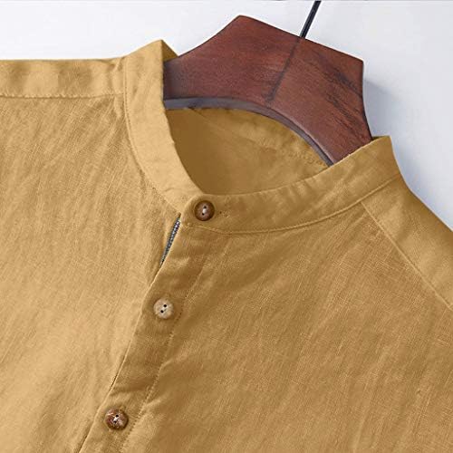 כפתור שרוול קצר מוצק פשתן כותנה בבאגי של גברים רטרו חולצות חולצות חולצות