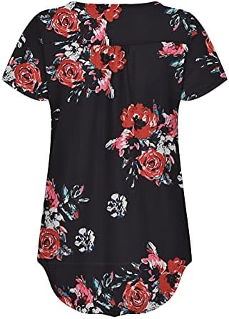 גודל פלוס גודל טוניקה טוניקה לנשים אופנה חולצת הדפסת פרחים מחוררת חולצה חולצת שרוולים קצרים בצוואר חולצות