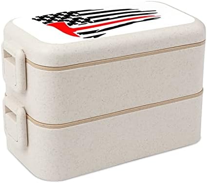 כבאי אדום קו אדום דגל אמריקאי דגל כפול בנטו בנטו קופסת ארוחת צהריים לשימוש חוזר של ארוחת צהריים עם כלי