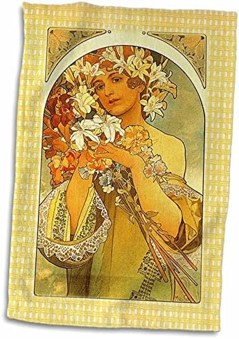 3DROSE פלורן - ארט דקו וארט נובו - הדפס של ארט ליידי פרחים של MUTAS - מגבות