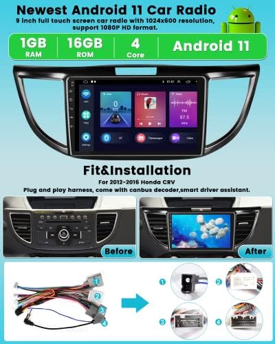 9 אינץ 'אנדרואיד 11 רדיו סטריאו לרכב עבור הונדה CRV 2012-, מסך מגע מלא CRV Wireless Carplay
