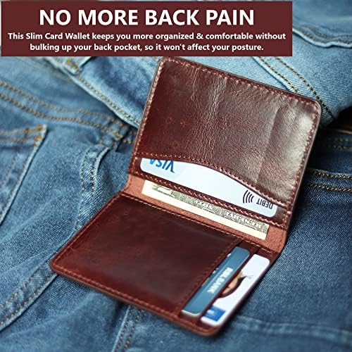 מחזיק כרטיסי אשראי מעור שועל לגברים, ארנק חוסם דו-צדדי דק, ארנק מינימליסטי דק בכיס הקדמי, מארז כרטיס קטן