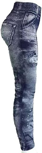 בדהוב נשים של מכנסי קז 'ואל רצים ג' ינס הדפסת מזויף ג ' ינס חלקה צמר מרופד חותלות, סקיני נמתח מלא אורך גרביונים