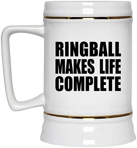 Designsify Ringball הופך את החיים למלאים, 22oz Beer Stein Ceramic Tallard ספל עם ידית למקפיא, מתנות ליום