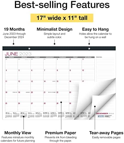 מוצרים מודפסים גלובליים לוח שנה שולחן מקצועי 2024: דפים חודשיים - 11 x17 - עובר עד דצמבר 2024