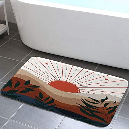 שטיחי אמבטיה בוהו, אמצע המאה קשת שמש בז ' מודרני מינימליסטי מחצלות אמבטיה, שקיעה הררית מופשטת עם עלים פרחוניים