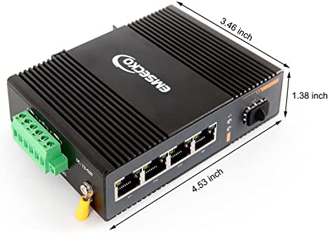 Emsecko 5 יציאות מתג רשת תעשייתי Gigabit DIN-Rail, 1000Base 4 יציאות RJ45 Ethernet & 1 יציאה