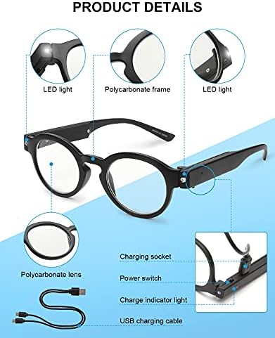 משקפי קריאה של Skyway עם אור קלים, USB נטען LED קוראים אדירים משקפי ראייה