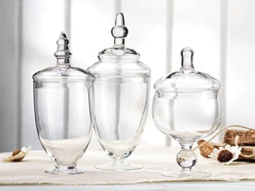 Home Essentials & Beyond Apothecary Jars עם מכסים סט של 3 צנצנות ממתקים למזנון ממתקים, עיצוב זכוכית,