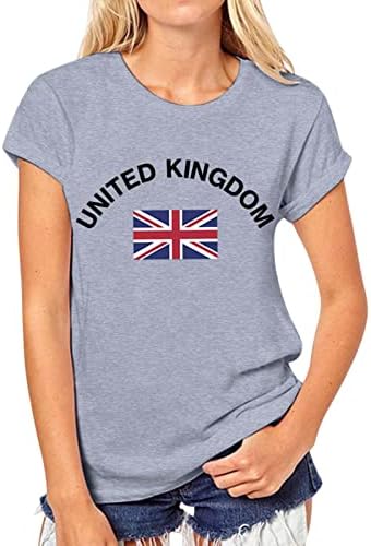נשים חולצה מזדמן קצר שרוול טרנדי צוות צוואר אלגנטי קיץ כותנה טיז בריטי דגל חולצה