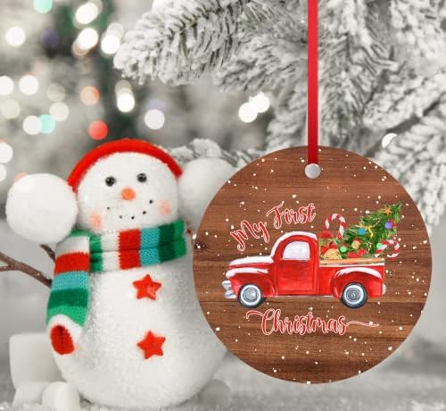שלי ראשון חג המולד קישוט 2021 אדום משאית עם חג המולד עץ סנטה מתנת מזכרת הטוב ביותר חורף חג דקור עבור חבר