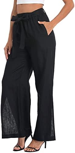 מכנסי פשתן כותנה של Dsodan לנשים, לבוש רופף רופף רופף שולי נייר משולב מכנסי יוגה לנשים