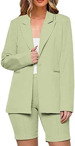 חליפת בלייזר נשים לעבודה מזדמנת ז'קט דש דש בסיסי 1 כפתור 1 בלייזר שרוול ארוך ותלבושות קצרות 2 חלקים