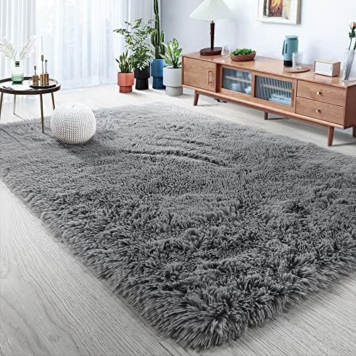 שטיח אזור פלאפי אפור אפור 5x8 לחדר שינה, שטיח סופר רך לעיצוב סלון, שטיח מטושטש לחדר מעונות לילדות