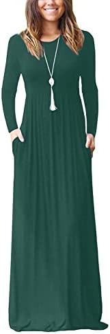 Jjhaevdy נשים שרוול ארוך שמלות מקסי רגילות רופפות שמלות ארוכות מזדמנים עם כיסים סתיו חורף שמלה