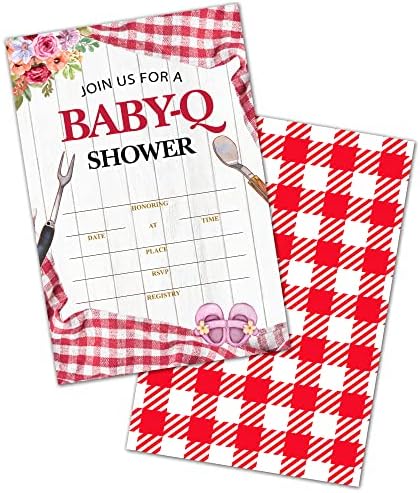 הזמנות למקלחת Baby-Q, מנגל פיקניק מסיבת מקלחת לתינוקות מזמינה כרטיסים למקלחת תינוקות לילדה, מסיבת חשיפה מגדרית,