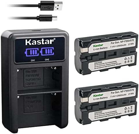 KASTAR 2-PACK NP-F570 סוללה ו- LED2 מטען USB תואם ל- CCD-TRV20 CCD-TRV25 CCD-TRV26 CCD-TRV27 CCD-TRV300
