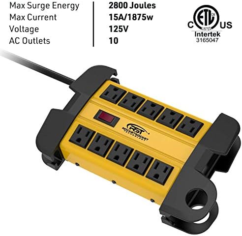 CRST 10-OUTLET 15 מטר מתכת רצועת כוח 2800 מגן מתח ג'ול + 12-OUTLET PREMIUM 4050 JOULES All-in-One