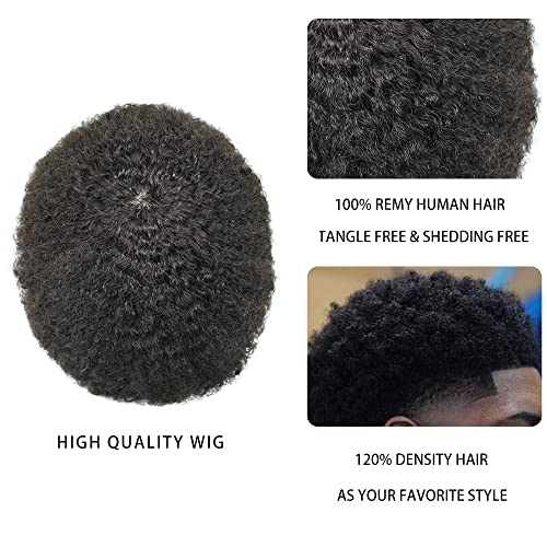 האפרו פאה עבור שחור גברים האפרו מארג שיער החלפת מערכות מוזרק מלא פולי דק עור קינקי מתולתל שיער