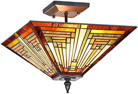 קוטוס טיפאני סגנון תקרת אור גופי 14 רחב מוכתם זכוכית מנורת צל 2 - אור קלאסי המשימה סגנון חצי סומק הר תקרת אור