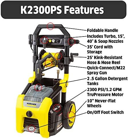 Karcher K2300PS 2300 PSI 1.2 GPM טרופרפרסורה אינדוקציה מכונת כביסה לחץ חשמלי - 2875 מכונת כביסה של PSI PSI עם