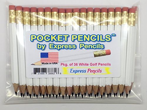 חצי עפרונות עם מחק-גולף, בכיתה, ספסל, קצר, מיני, קטן, לא רעיל-משושה, חידד, 2 עיפרון, צבע-לבן, פק של 36 כיס עפרונות