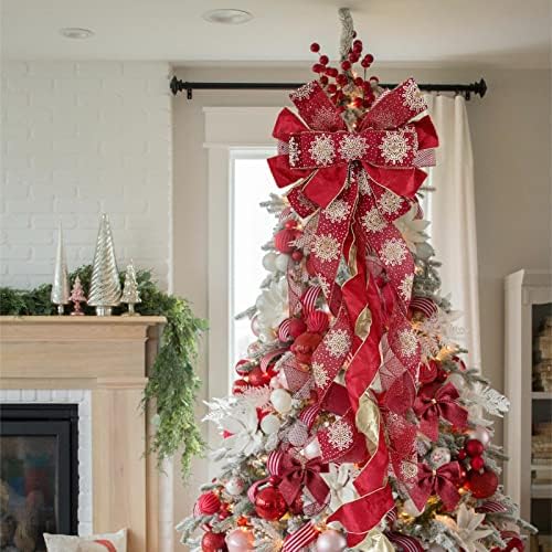 44 X13 עץ חג המולד טופר קשת עם 12 יחידות 2.7 קשתות קטנות, טופר עץ חג המולד אדום בעבוד
