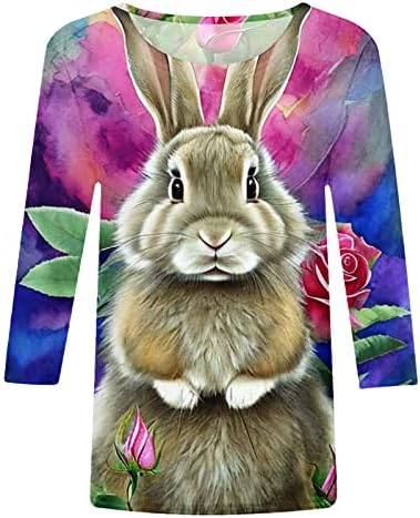 חולצת ארנבת פסחא לנשים מזדמנות 3/4 שרוול חמוד ארנב גרפי חולצת טשטוש טרנדי טוניקה טוניקה