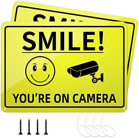 חייך אתה על שלטי מצלמה, שלט אזהרה מאלומיניום למעקב וידאו בעל 2 חבילות-שלט מצלמת אבטחה לבית, עסקים,