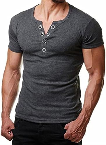 2023 גברים חדשים מזדמנים צבע מוצק חולצה עליונה V חולצה חולצה מוצקה כפתור שרוול ראגלן חולצה