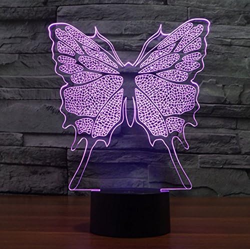 פרפר 3D לילה אור USB מתג מגע מגע שולחן שולחן שולחן שולחן מנורות אשליה אופטית 7 אורות מחליפים צבעים מנורת