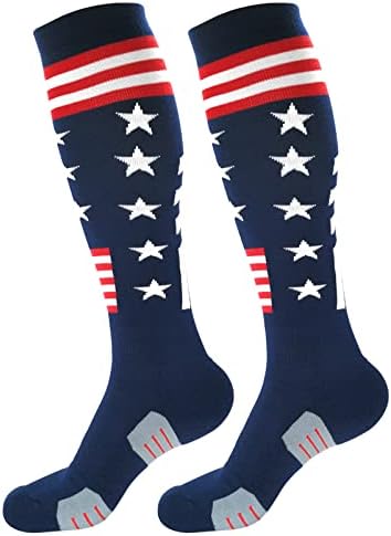 דגל אמריקאי אתלטי ברך גרביים גבוהות פטריוטיות מעל גרבי העגל לכדורגל סופטבול כדורגל בייסבול