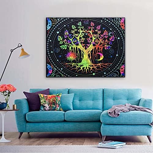 עץ Bleihum של חיים ציור יהלום-אור שחור 5D ערכות אמנות יהלומים למבוגרים, ציורי פנינה צבעוניים צבע אמנות