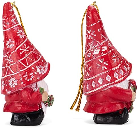 Transpac nordic gnome אדום ולבן שרף בגודל 3.25 אינץ 'תלוי קישוט חג המולד של 2 אדום בוהק ולבן