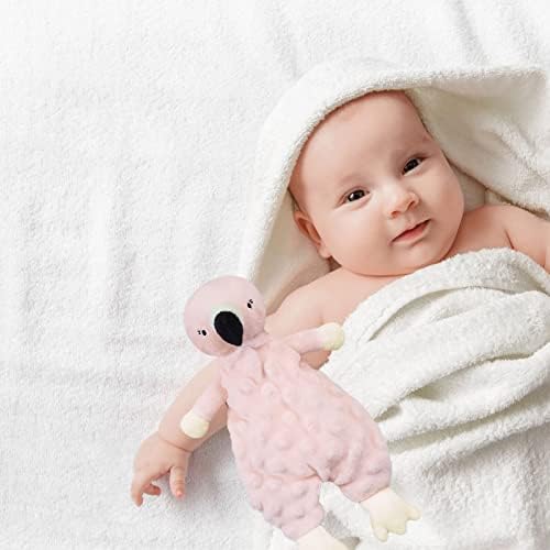 תינוק ורוד פלמינגו רך ממולא בעלי החיים שמיכת אבטחה, קטיפה פלמינגו אופי פוצי שמיכה, תינוק מקלחת / משתלת מתנה, מתרפק