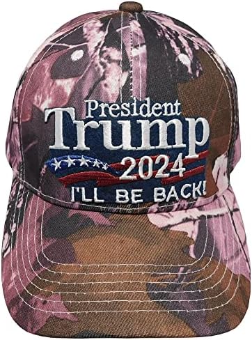 נשיא רוחות הסחר טראמפ 2024 אחזור! ורוד בכל רחבי העץ האמיתי הסוואה קמו קאם מתכווננת כותנה כותנה כובע כובע כובע