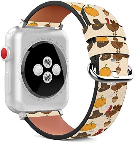 תואם ל- Apple Watch - צמיד צמיד עור 42 ממ / 44 ממ עם אבזם ומתאמים מפלדת אל חלד - הודו חג ההודיה