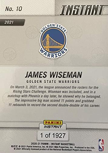 2021 Panini James Wiseman Trookie Card Card Grising Stars Card כדורסל - אחד מ -1927 קלפים בלבד מודפסים