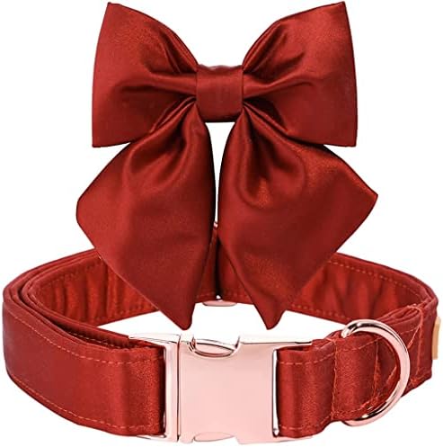 DHDM אדום משי צווארון כלבים צווארון גורים עם צווארון כלבים מתכוונן מתנה מתנה למדיום קטן