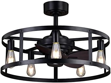 Vaxcel Akron Black Farmhouse Cage Cage Coage מאוורר תקרה עם ערכת אור LED ושלט מרחוק