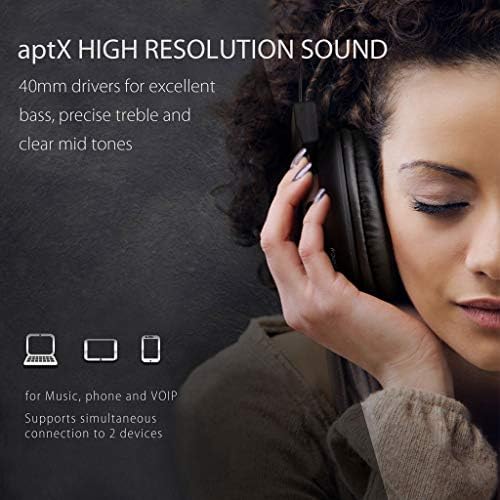 Avantree AS9S 40 HR Bluetooth קווית אלחוטית מעל אוזניות אוזניים עם מיקרופון לצפייה בטלוויזיה במחשבים,