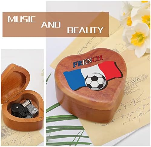 כדורגל הכדורגל הצרפתי קופסת מוזיקה מעץ קופסת מעץ צורת לב בצורת קופסאות מוזיקליות מודפסות ליום