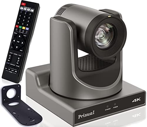 Prisual 4K NDI PTZ מצלמה עם זום אופטי 20X, מעקב אוטומטי AI, HDMI/SDI/USB/IP NDI וידאו זרם חי עד 4K60FPS,