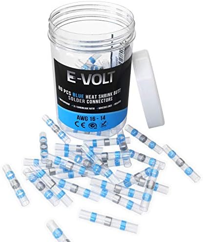 מחברי הלחמה מסוג E-Volt 80 מחשב-כחול 3: 1 מחבר צינור מרופד דבק חום עבור 16-14 חוטי מד-מסופים אטומים למים לתעשייה